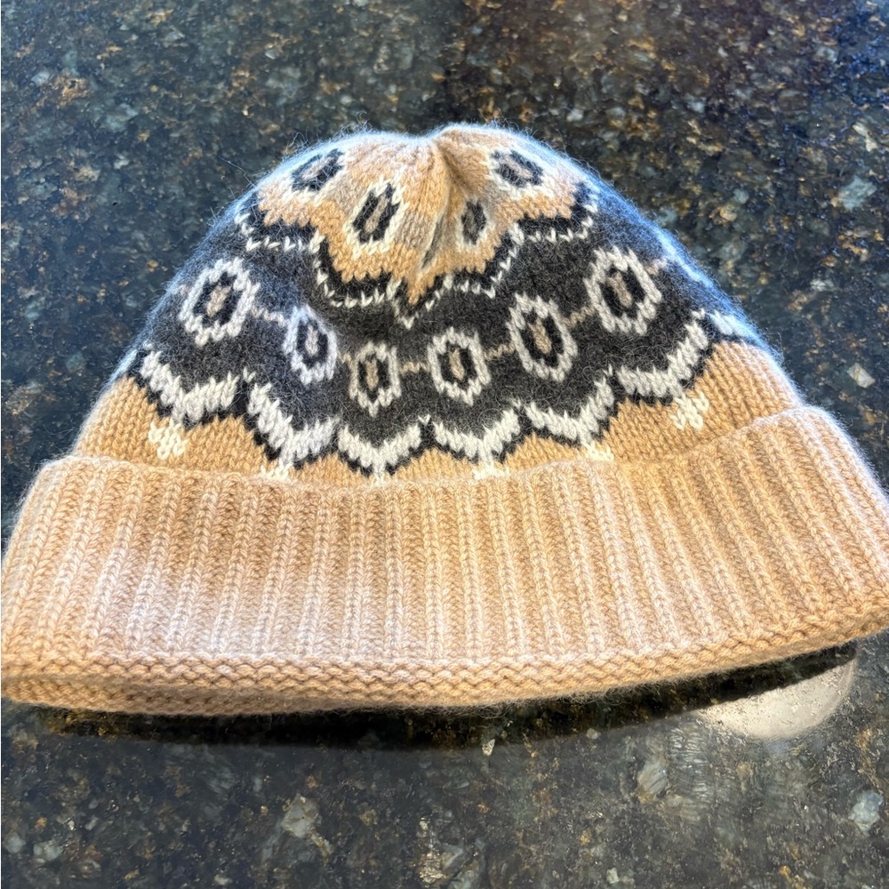 KHAITE Tan and Black Knit Beanie cashmere